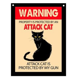 Beware of Attack CAT Metal Aluminum Sign 8"x10" Funny Protected my Gun